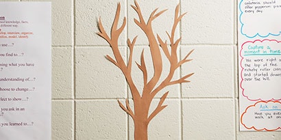 Put art of a large tree on the wall made out of brown construction paper