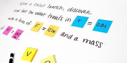 First, create a variable key, assigning a unique Post-it® Super Sticky Note color to each variable in the equation