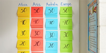 On a whiteboard, chalkboard or wall, set up a grid of Post-it® Super Sticky Notes